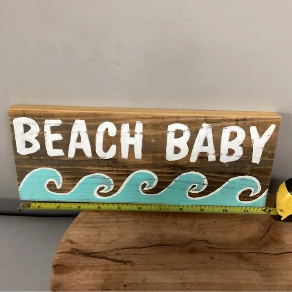 🔵 Vintage Hand Painted “Beach Baby” Solid Wood Crafted Sign - Unique - Picture 7 of 11